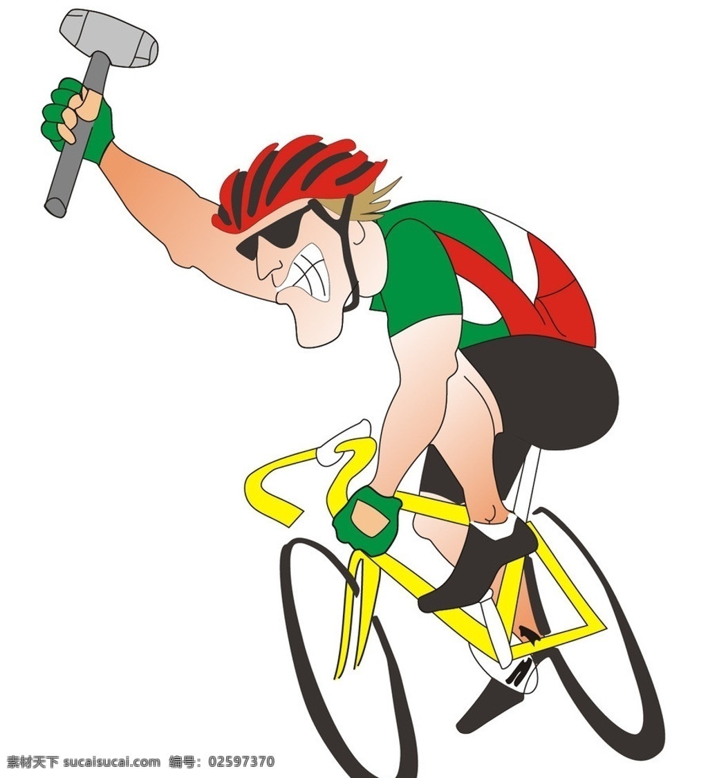 卡通骑行运动 卡通人物 骑车 骑行 运动 赛车 铁锤 头盔 骑行运动 公共标识标志 标识标志图标 矢量