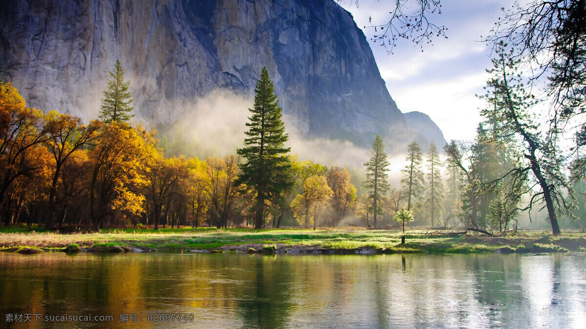 秋季 美景 湖水 树木 烟雾 秋季美景