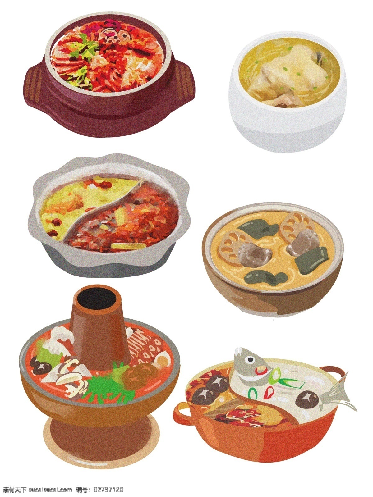 冬季 吃货 美食 写实 手绘 元素 火锅 韩国 部队锅 赖 四川 美味 排骨汤 鸡汤 鱼汤 锅 吃 好吃 补 营养 汤 鲜美