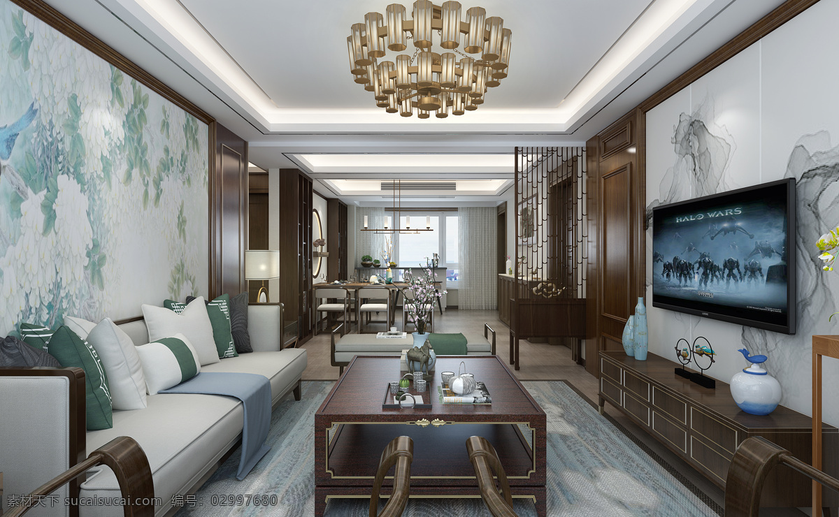 新中式客厅 新中式 客厅 室内设计 效果图 客餐厅 3d设计 3d作品
