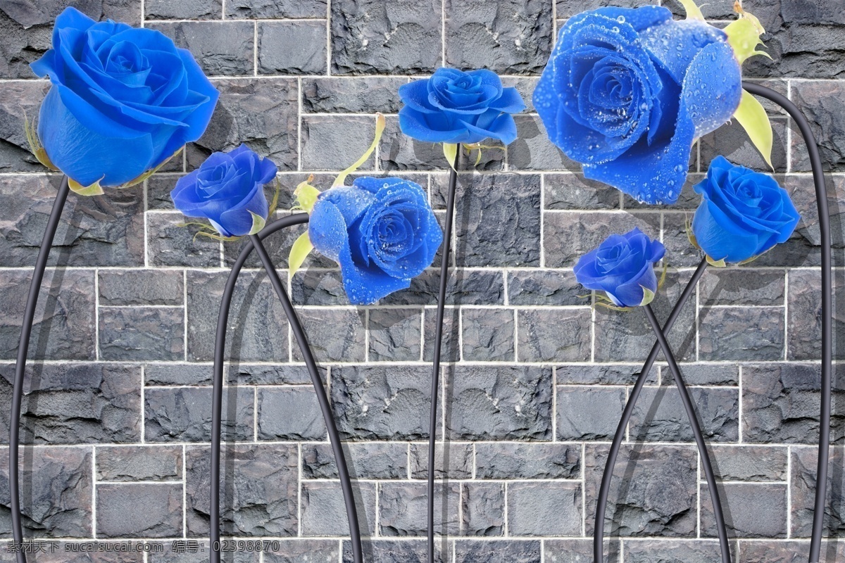蓝 玫瑰 砖墙 背景 蓝玫瑰 黑色素
