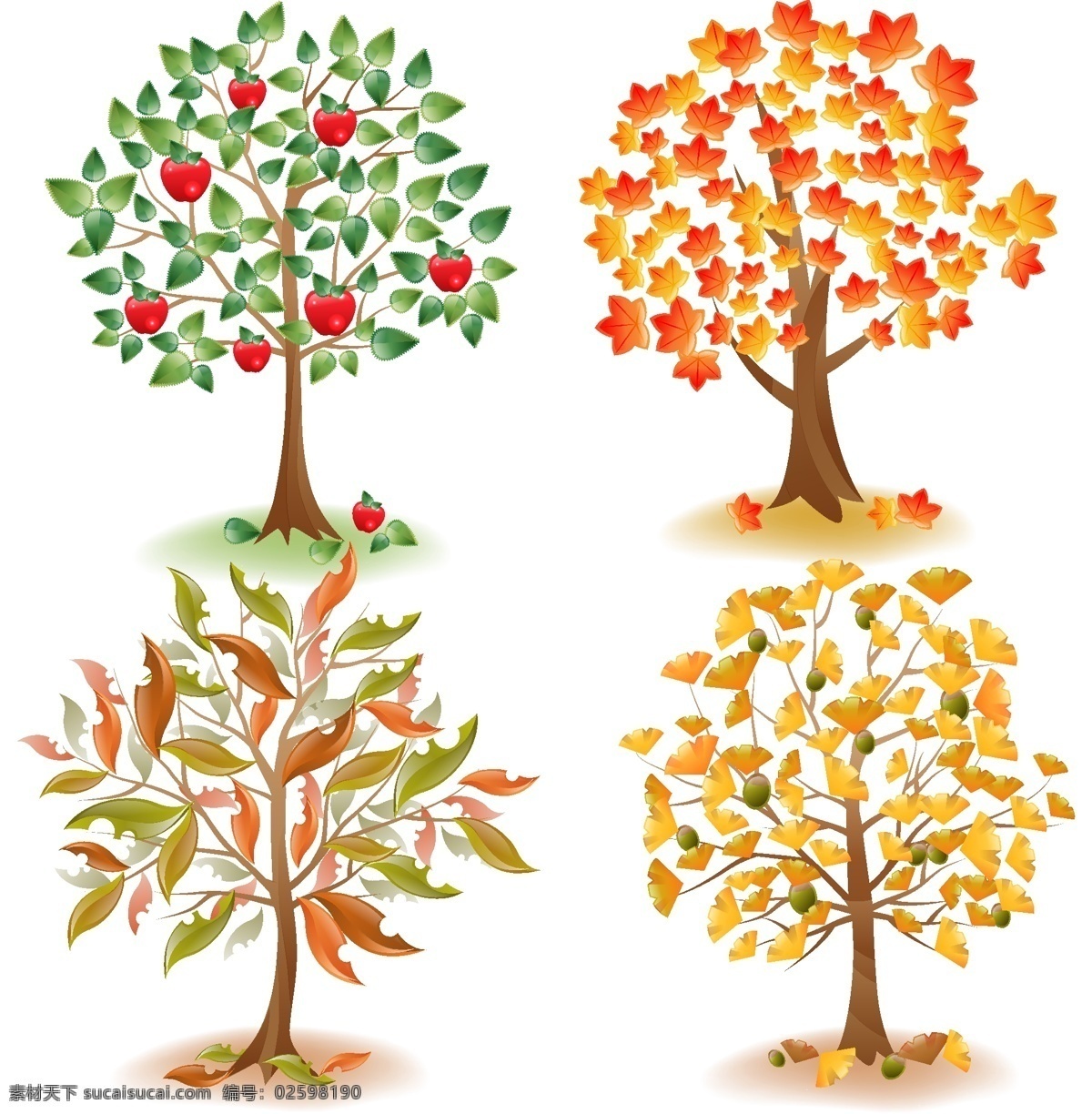 秋天 丰收 大树 插画 卡通 唯美 秋季 果实 植物