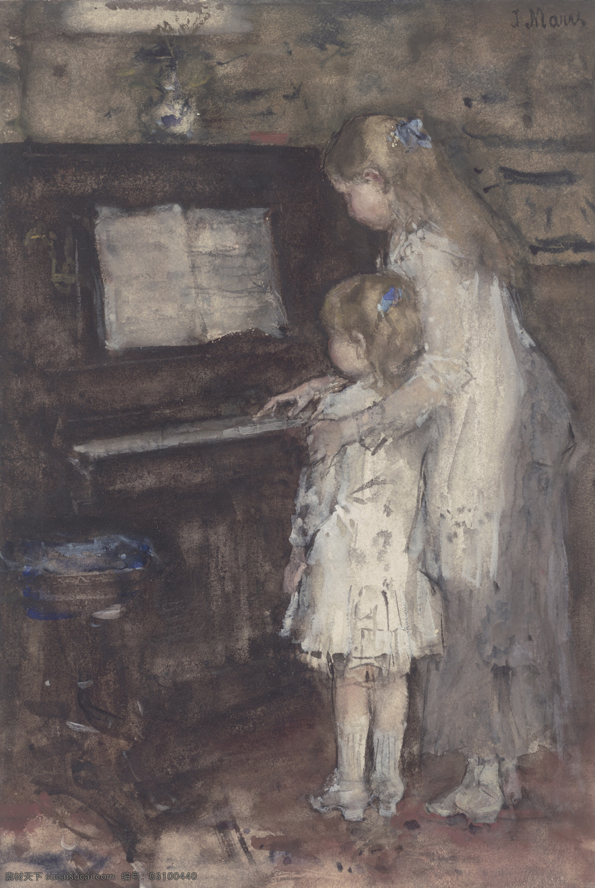 小 姐妹 在学 钢琴 雅格 布 马里斯 作品 琴谱 一对姐妹 19世纪油画 油画 绘画书法 文化艺术