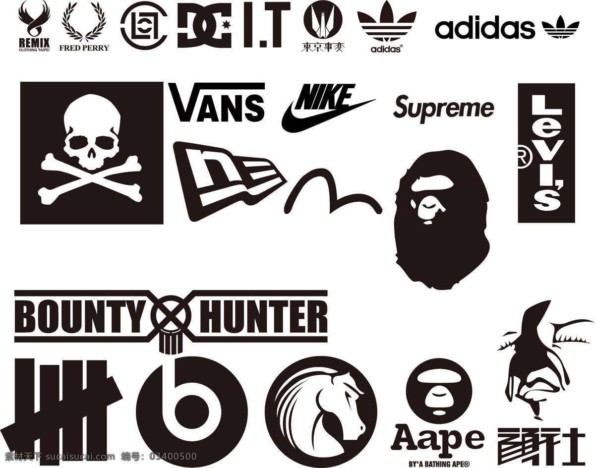 潮牌logo 简约插画 图标 黑白 简约 t设计 潮流 服饰logo 品牌 潮牌 三叶草 adidas supreme 化学危险符号 aape best耳机 logo vans it bounty hunter levls nike ui logo设计