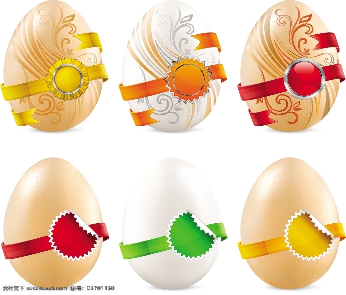 蛋 标签 矢量 标贴 蝴蝶结 鸡蛋 卷角 丝带 花蛋 矢量图