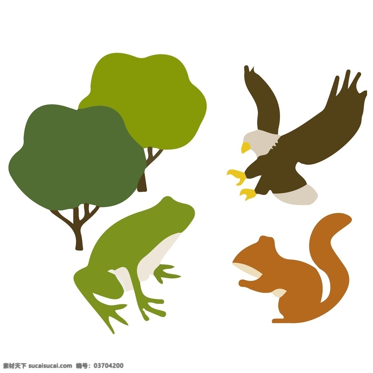 植物 动物保护 环境 类 插画 系列 套 图 动物 树木 可爱 青蛙 老鹰 松鼠 公园 扁平插画