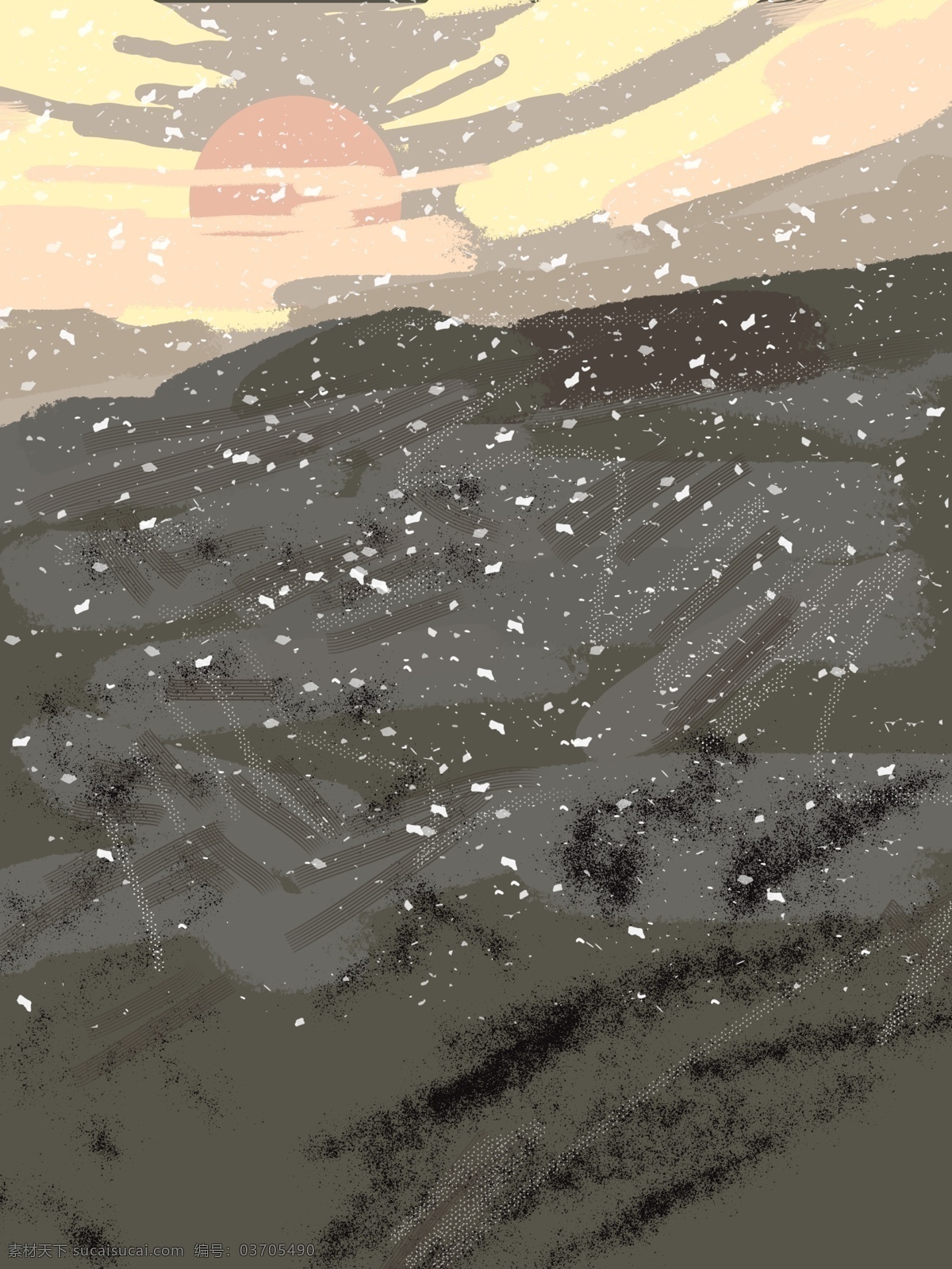 手绘 小雪 节气 风景 背景 传统节气 背景设计 冬季大雪 雪地 中国风节气