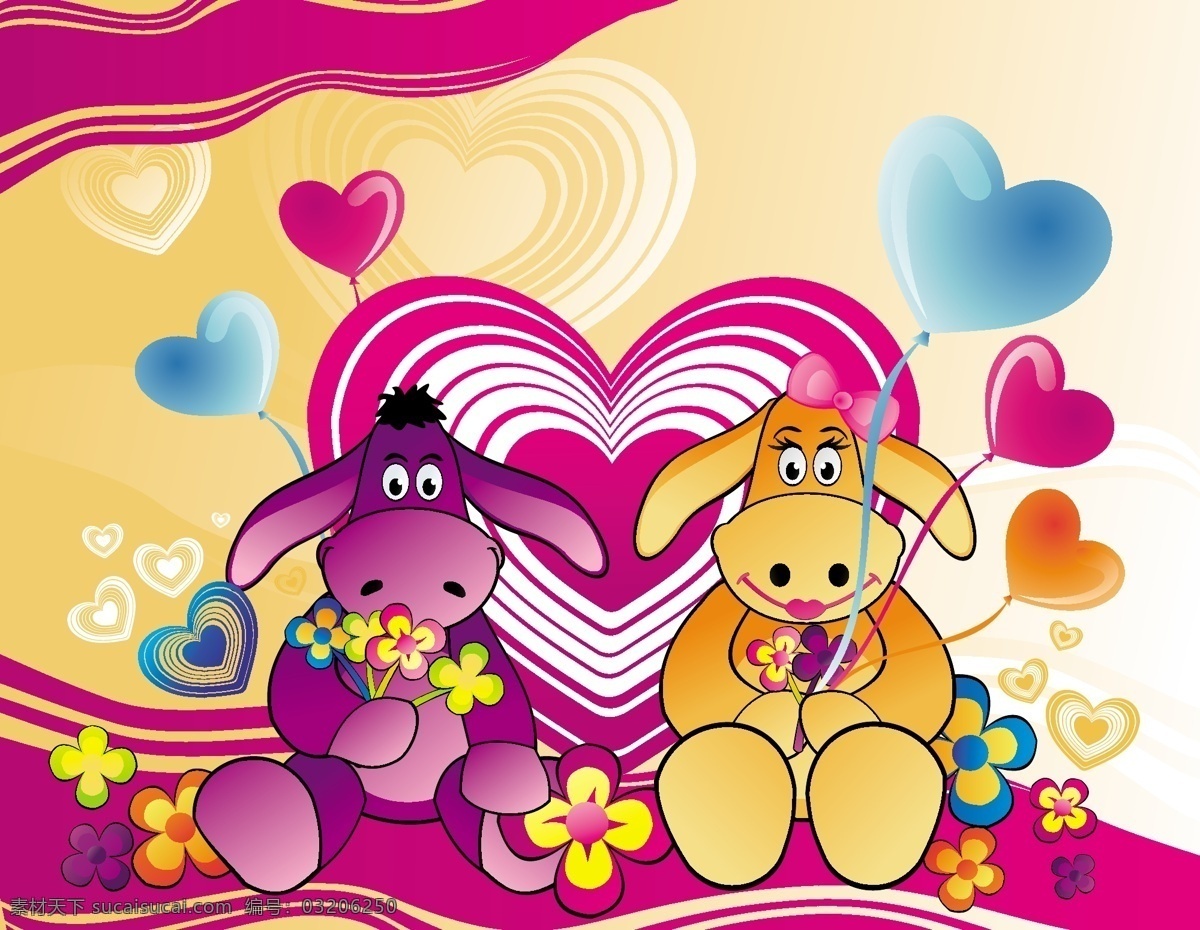 迪斯尼 卡通 爱情 主题 人物 气球 心 动物情侣 背景 矢量图库 其他矢量 矢量素材 矢量
