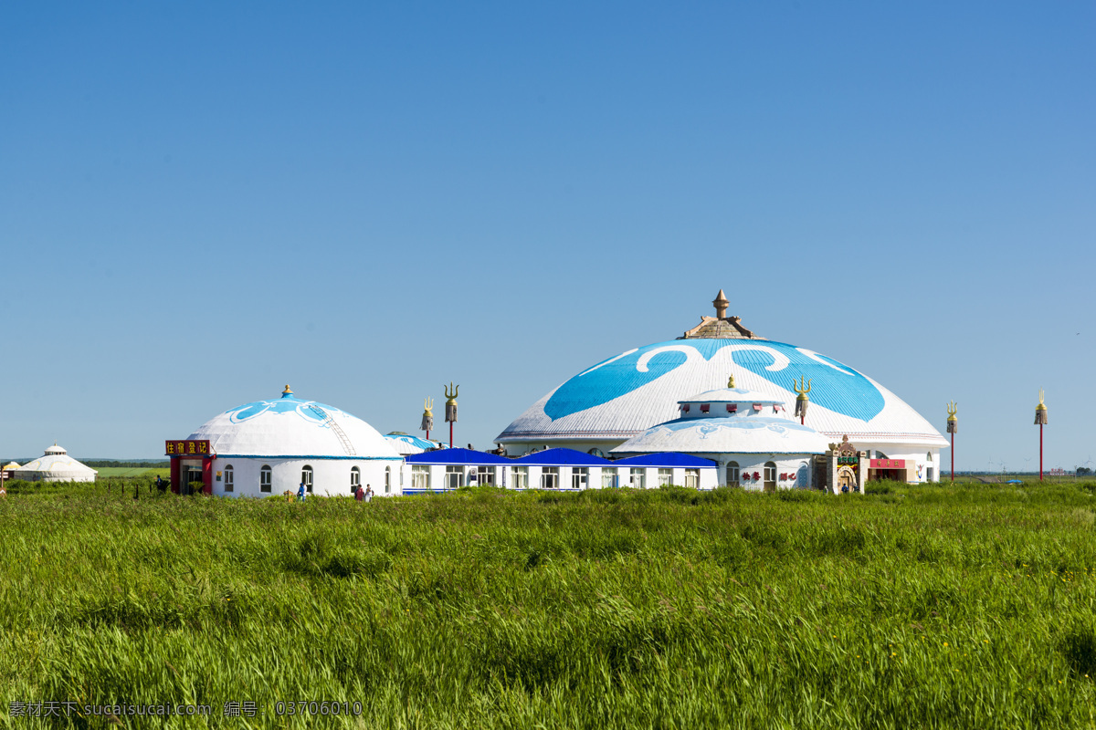 草地 白云 惬意 蓝 天 蒙古包 自然景观 山水风景