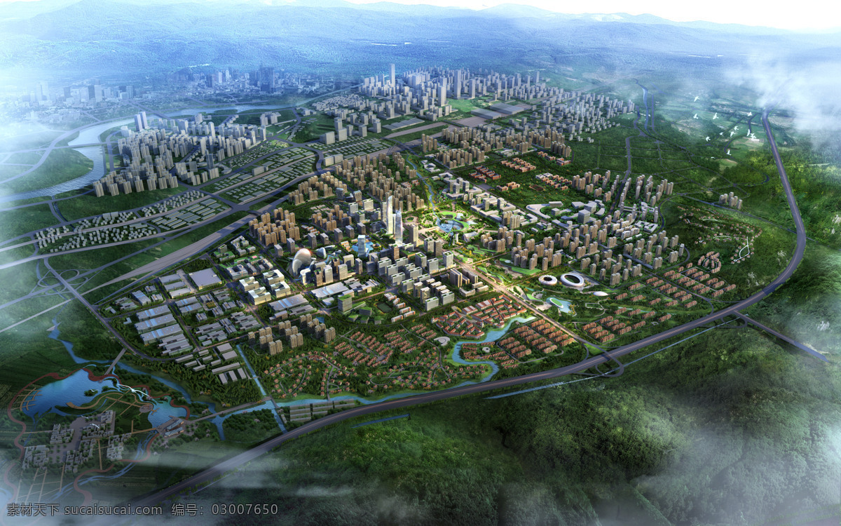 城市设计鸟瞰 城市 设计鸟瞰 规划 布局 效果图 城市效果图 城市中有河流 建筑效果 环境设计 建筑 室内 人文
