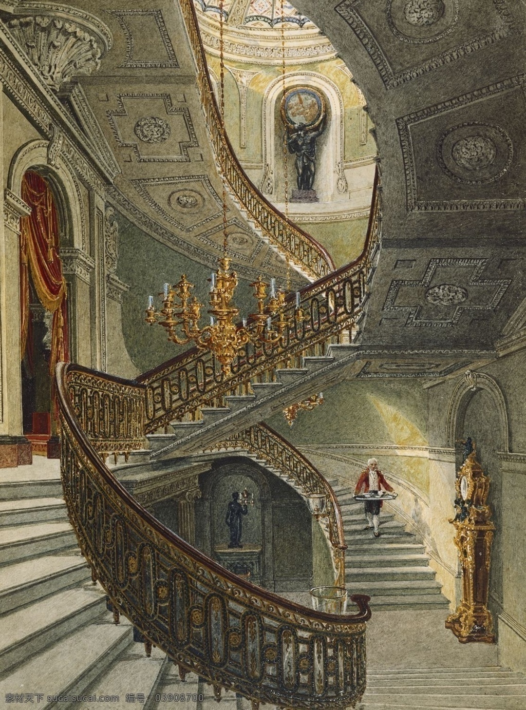 英国皇宫 白金汉宫 楼梯 侍从 18世纪 绘画书法 文化艺术