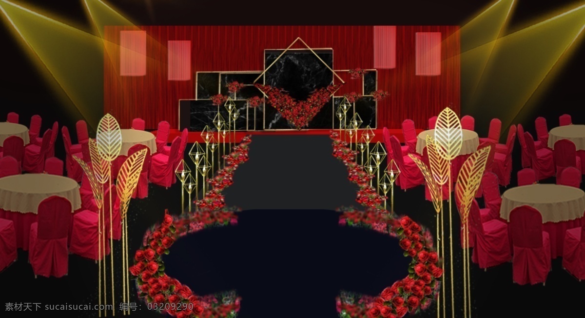 红 黑 婚礼布置 效果图 婚礼 红色 结婚 婚庆 红黑 黑金