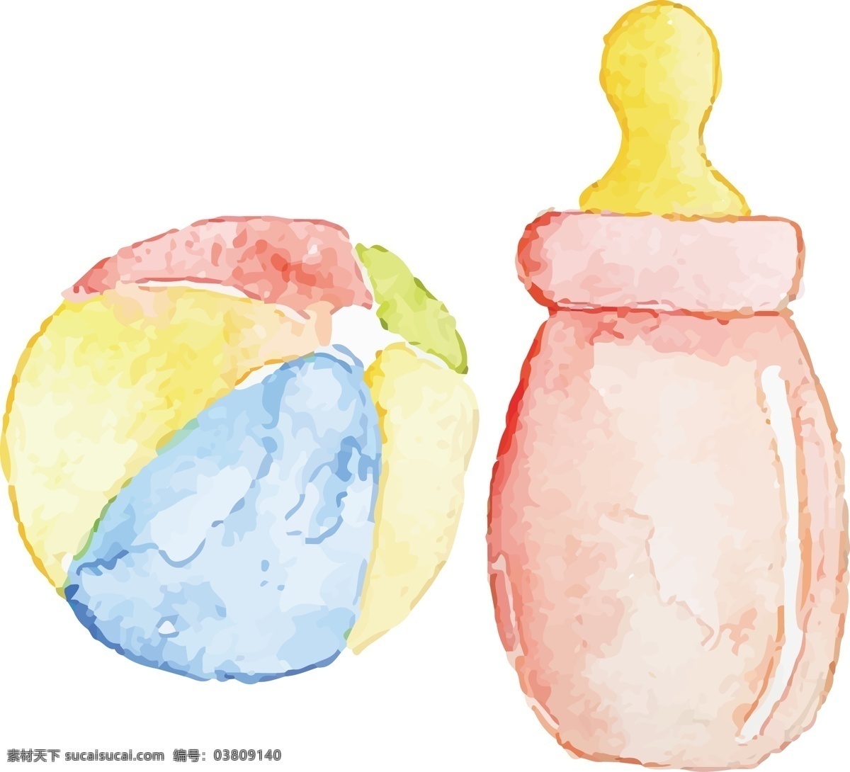 婴儿奶瓶插画 婴儿用品 奶瓶 玩具 皮球 儿童玩具 生活百科 生活用品