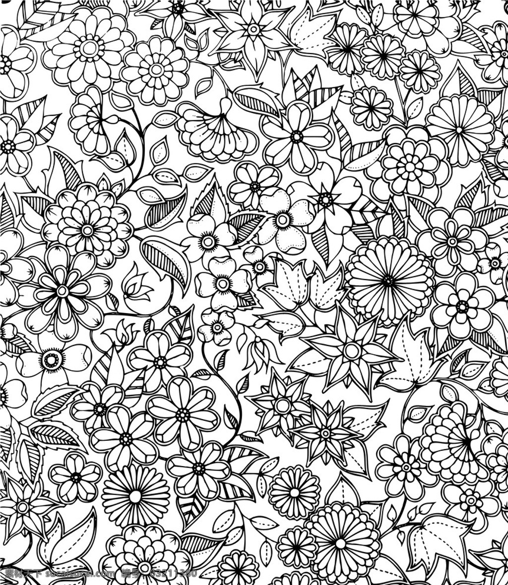 黑白 花朵 复杂 剪纸 底纹 单色 矢量 植株 底纹边框 背景底纹 黑白花纹样式 白色