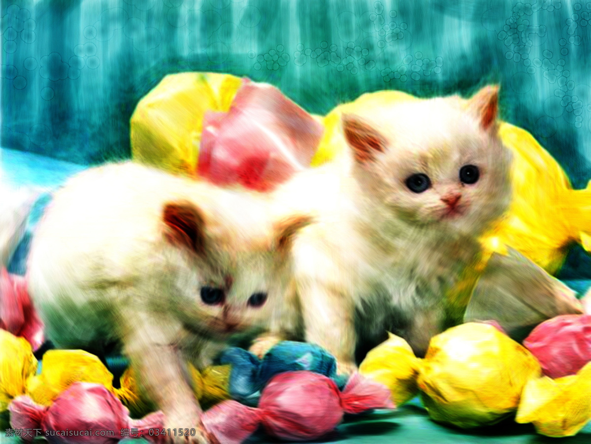 手绘猫咪 猫 白色的猫 猫咪 小猫咪 两只猫咪 共享分素材 分层