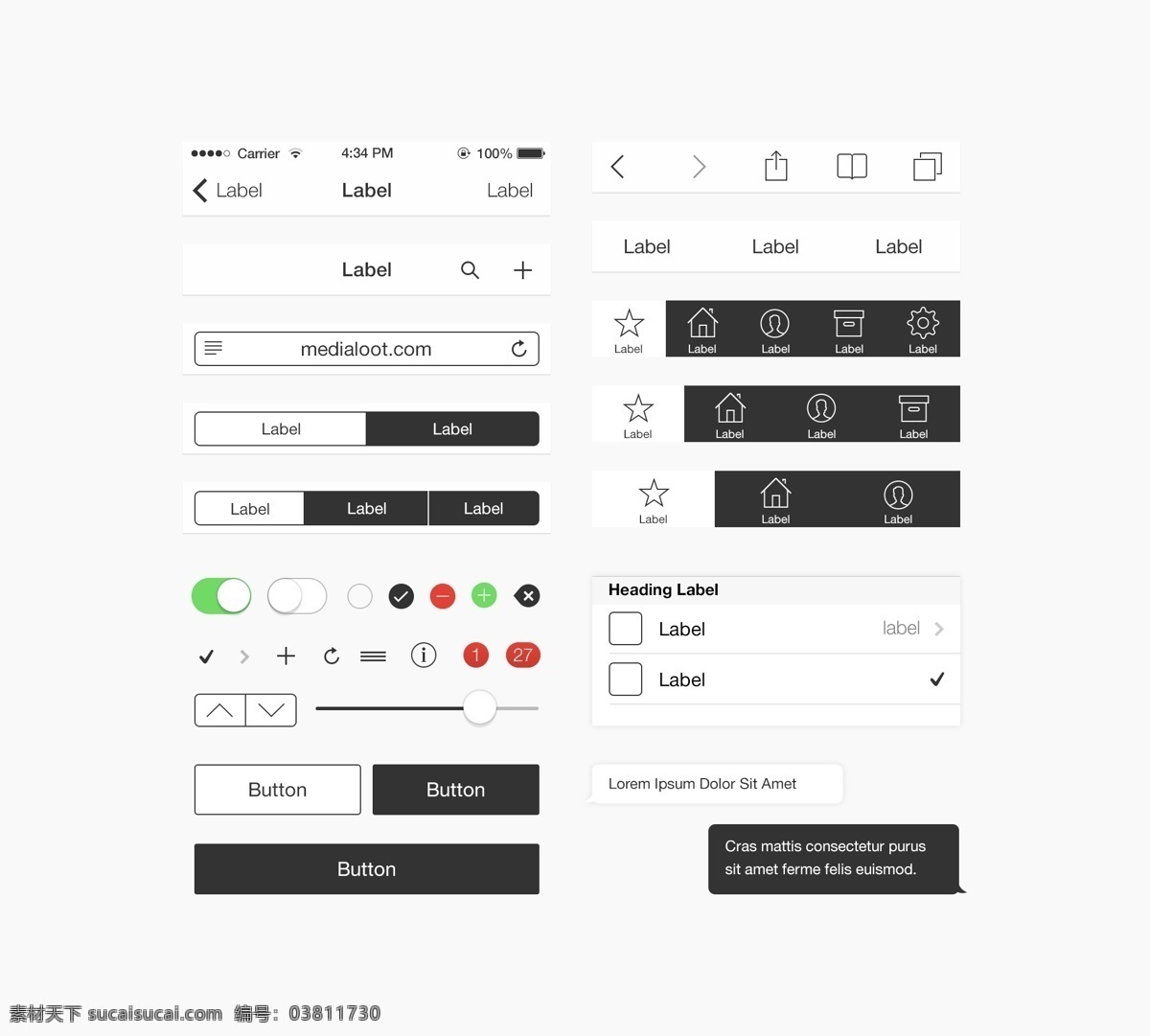 黑白控件 app 手机 ui 控件 系列 app按钮 ui设计 按钮 界面 白色