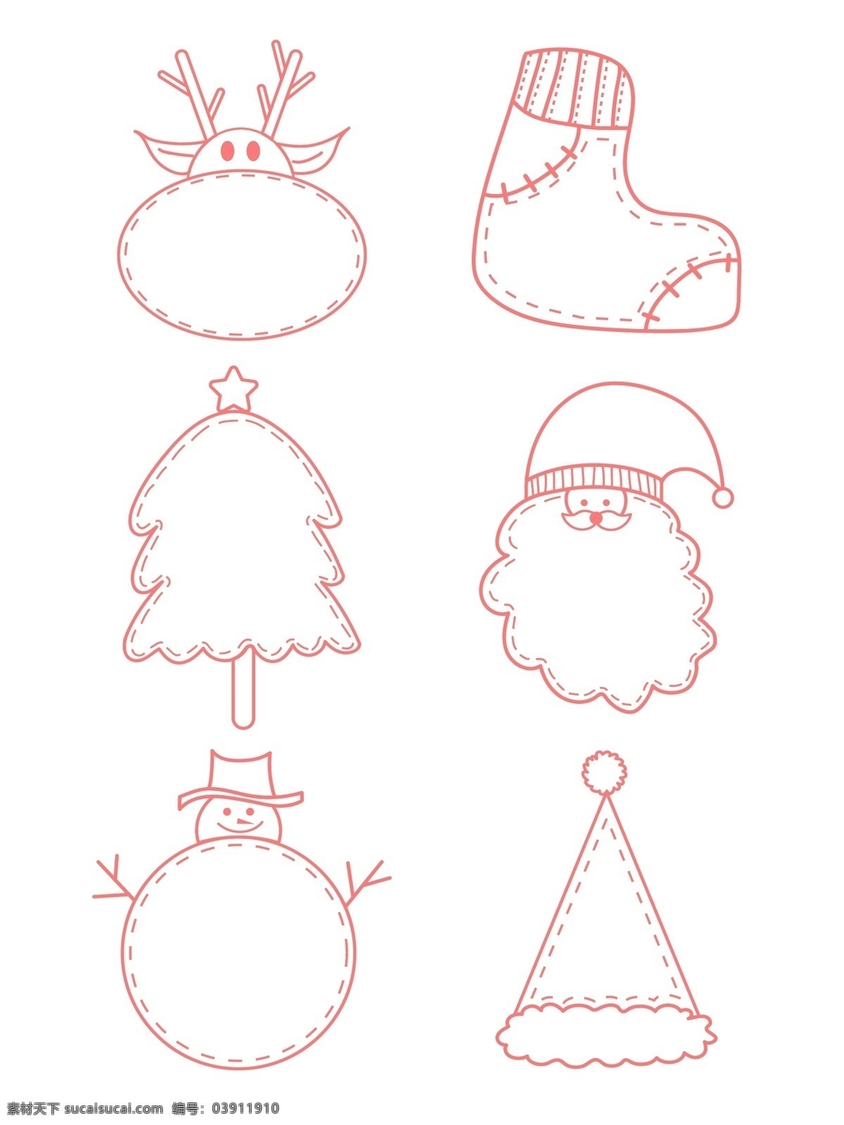 原创 卡通 可爱 线条 圣诞节 边框 对话框 矢量 元素 圣诞老人 麋鹿 矢量元素 圣诞树 袜子 雪人 圣诞帽 卡通可爱