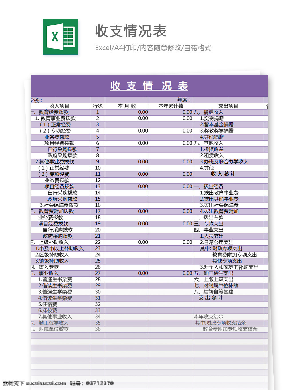 收支 情况表 excel 模板 表格模板 图表 表格设计 表格