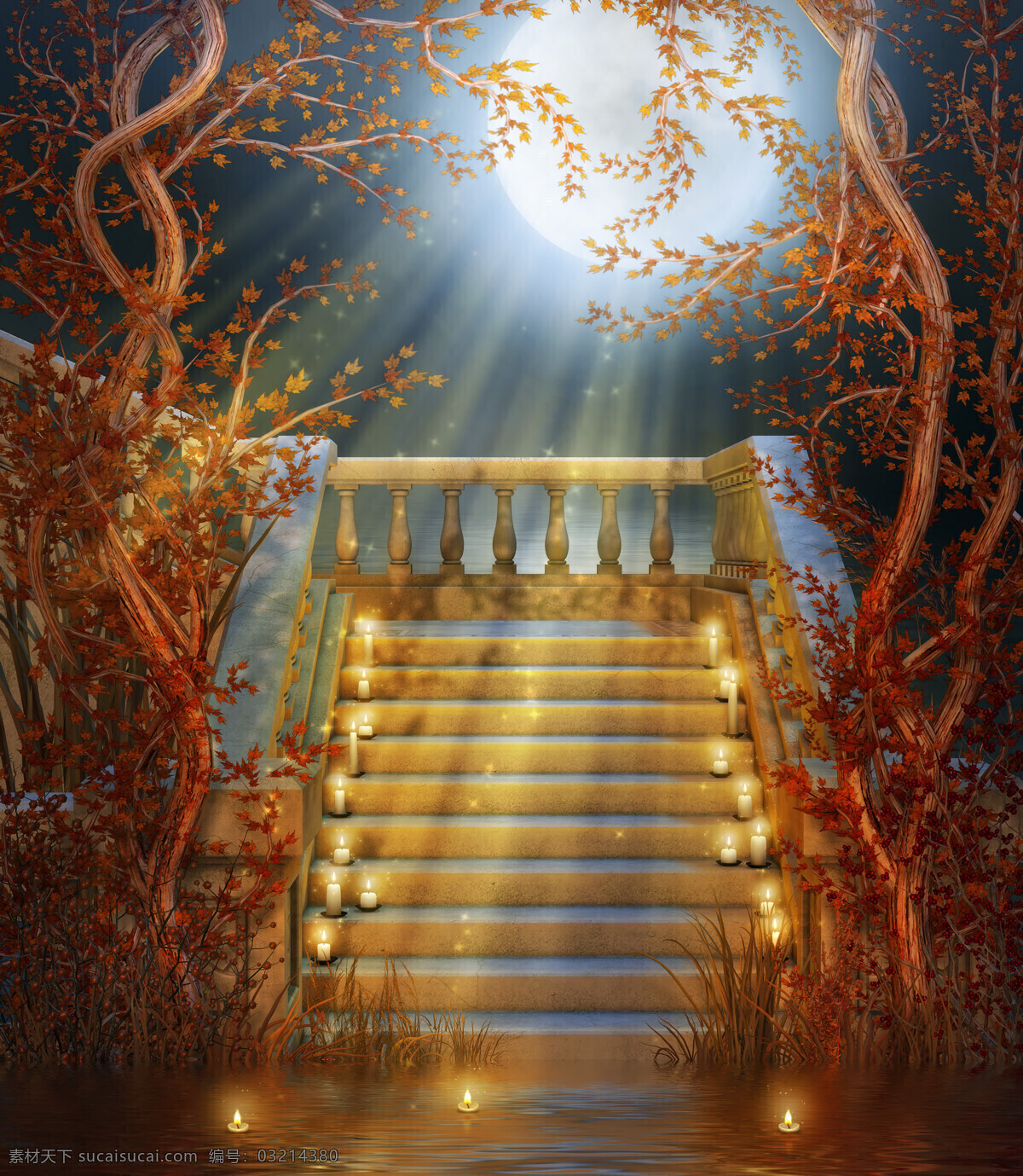 童话背景 梦幻背景 童话世界 月光 蜡烛 烛光 光线 万圣节 花草 夜晚 设计风光 风景漫画 动漫动画 自然景观