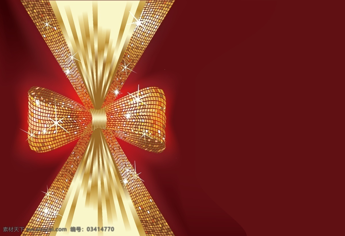 矢量 金色 闪光 蝴蝶结 背景 红色 质感 节日 新年 庆祝 丝带 海报