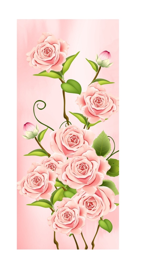 粉红玫瑰 玫瑰 玫瑰花 中堂画 壁画 中堂壁画 植物图片 psd素材 分层 壁画素材 源文件