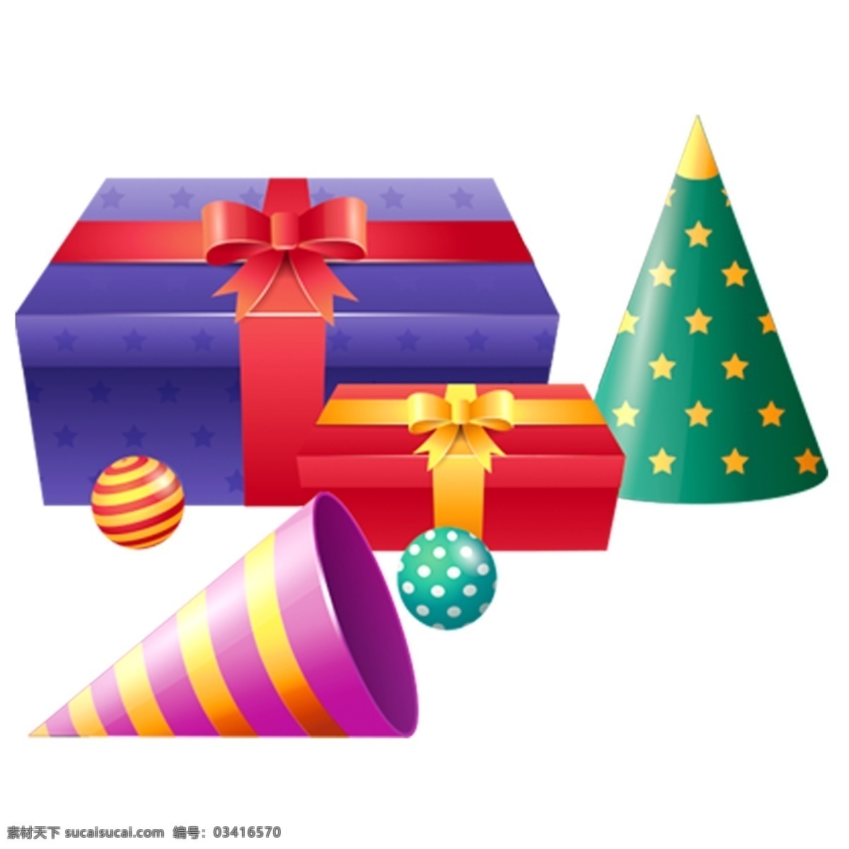 彩色 卡通 礼物 礼物盒 礼物帽 彩色球 圣诞 节日 装饰素材
