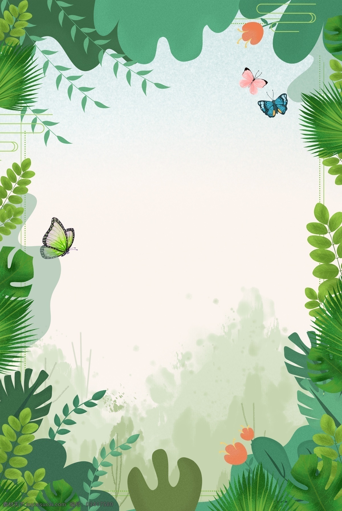 简约 小 清新 边框 创意 背景 合成 小清新边框 电商 花卉边框 绿植 绿色 春季