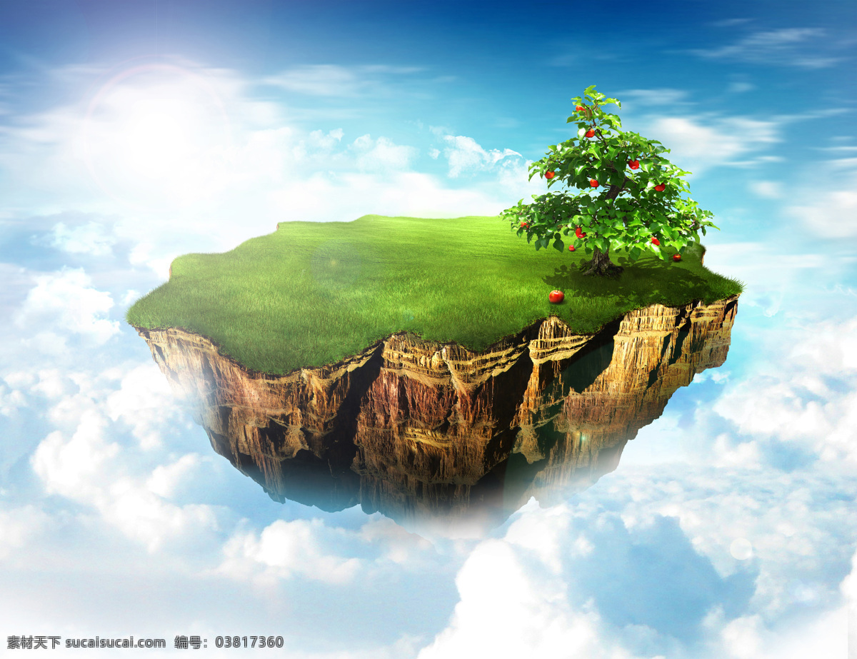 梦幻 天空 海岛 背景 唯美 云端 果树 海报 广告