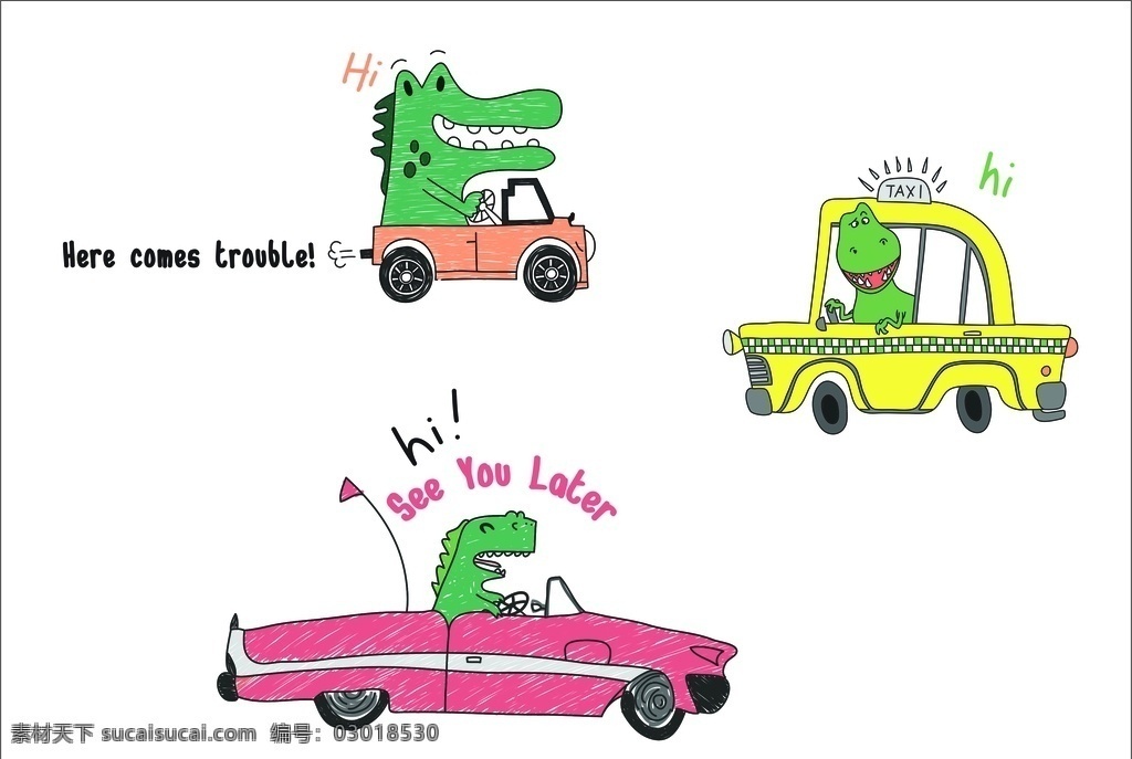 恐龙 小汽车 卡通 汽车 儿童图案 童装 印花图案 印刷 赛车 可爱汽车 卡通设计 动物 服装图案 动漫动画 动漫人物