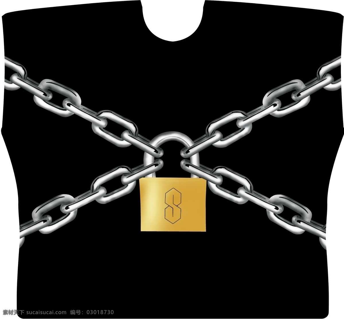 金属铁链 铜锁 黑t恤 大铜锁 大金属铁链 男装铜锁 分层