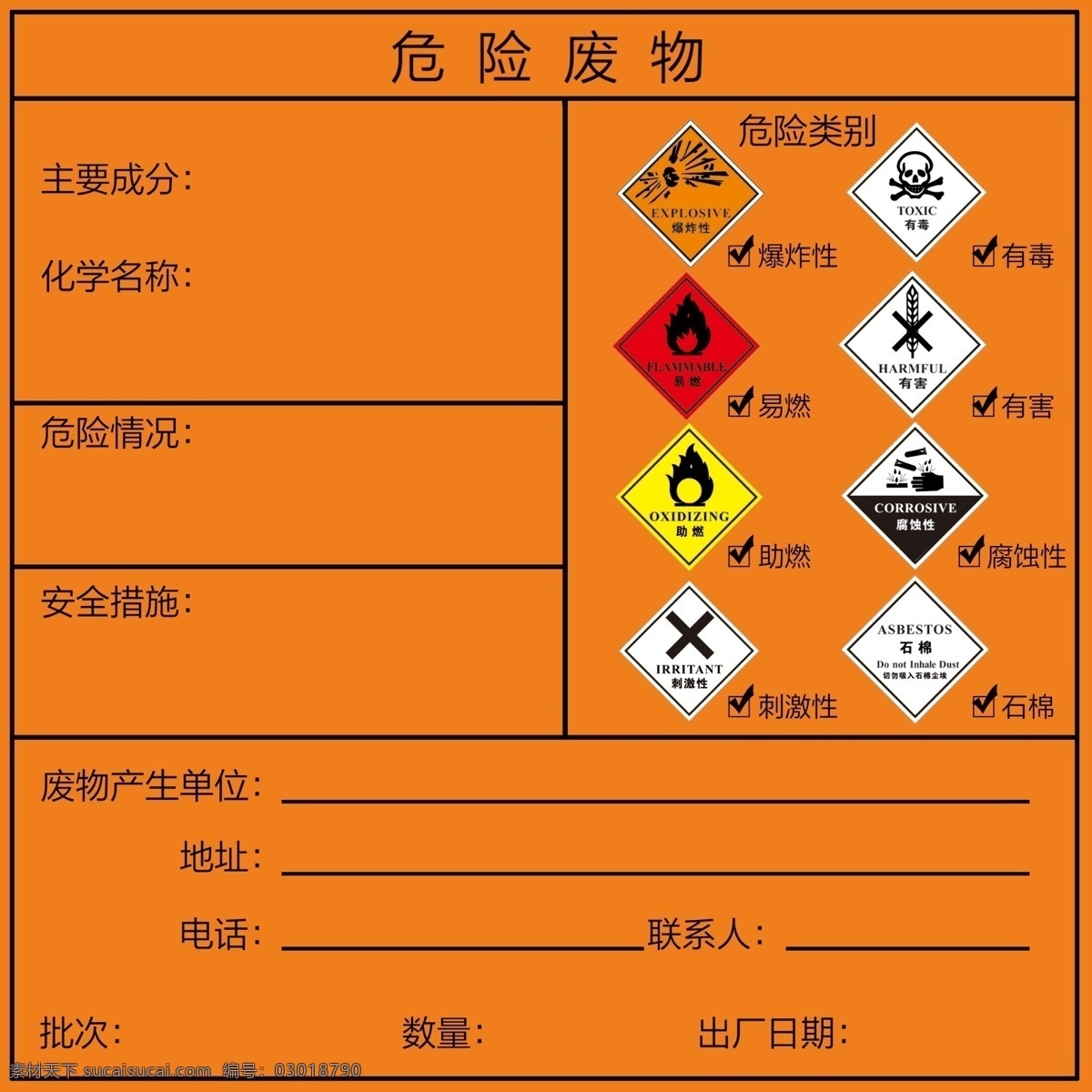 危险图片 危废标签 危险废物 危险废物标识 废物标签 危险标志 展板模板