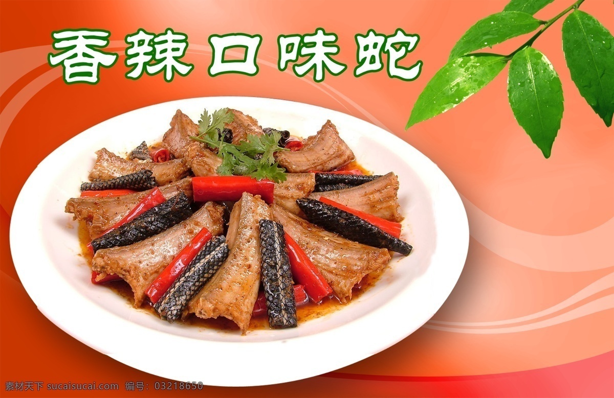 香辣口味蛇 菜 绿叶 红色 蛇肉 分层 源文件