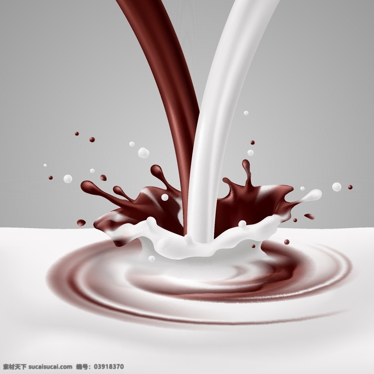 巧克力 牛奶 混合 导入 奶花 饮料 食物 生活百科 矢量素材 灰色