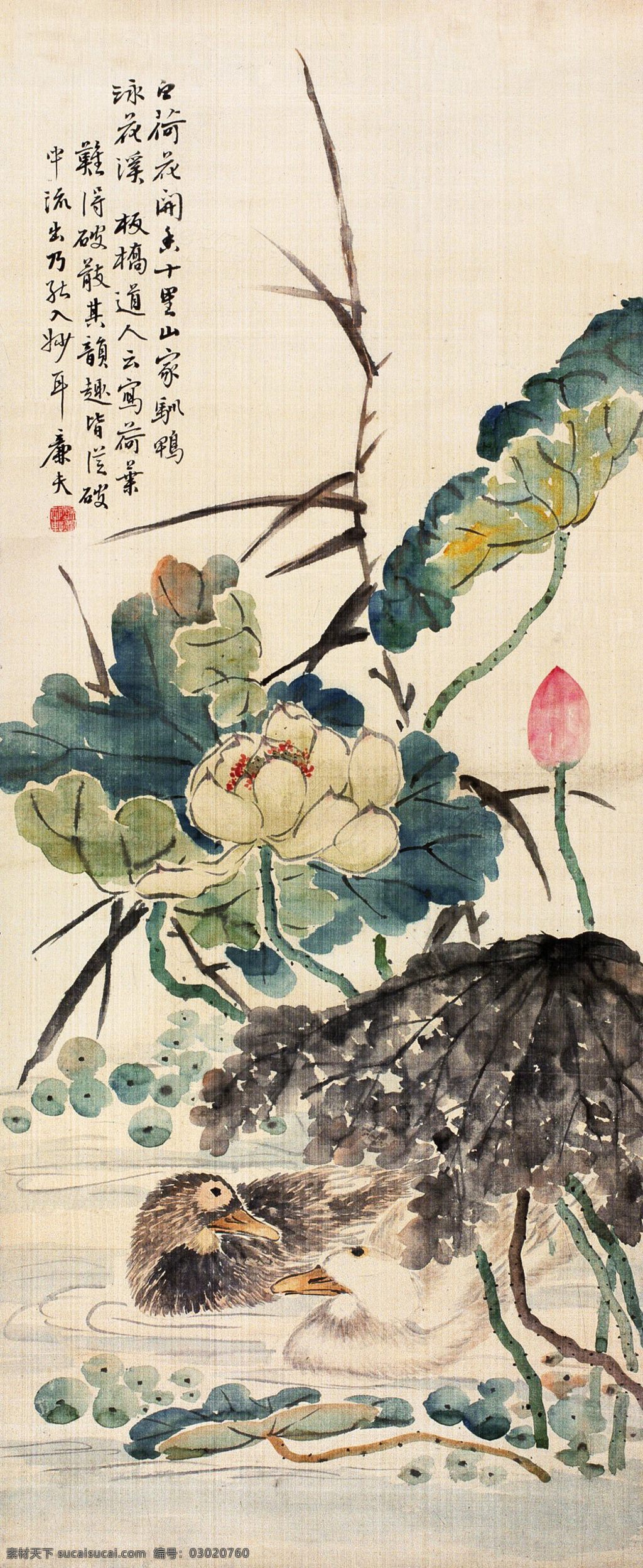 陆廉夫 国画 荷花鸳鸯 陆恢 吴县 苏州 人物 花草 荷花 鸳鸯 绘画 书法 艺术 绘画书法 文化艺术