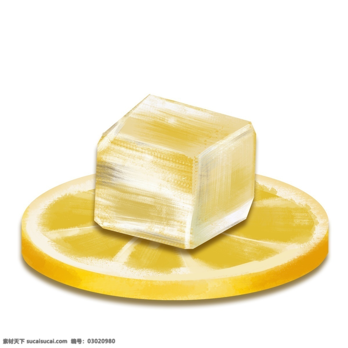 立体 柠檬 片 冰块 插画 透明冰块 黄色柠檬片 创意 透明 插 正方体 立体冰块 柠檬片
