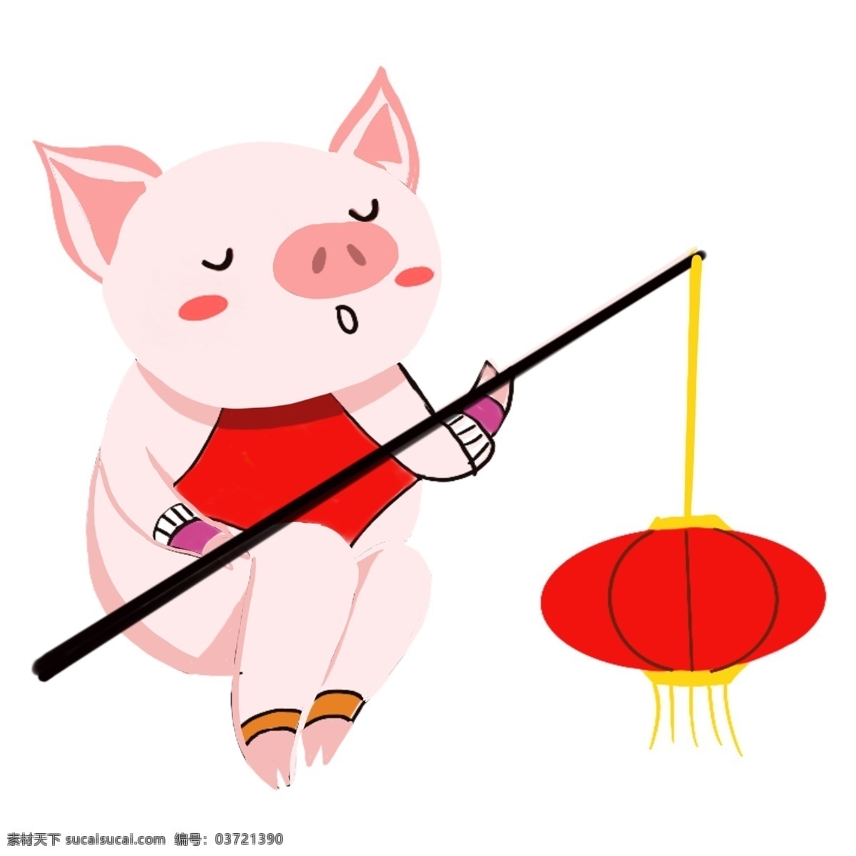 手绘 卡通 可爱 小 猪 元素 小猪 过年 猪年 新年 png元素 免抠元素 灯笼