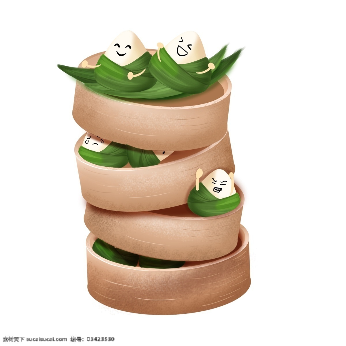 可爱 粽子 装饰 元素 装饰元素 手绘 蒸笼 食物 粽子叶 简约 可爱表情