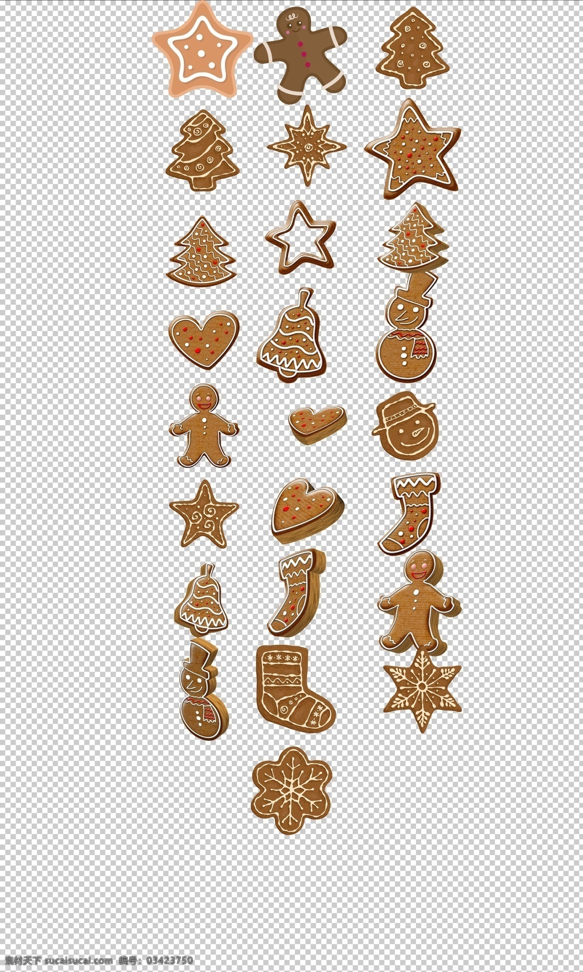 姜饼 各种 形状 可爱 棕色 圣诞 装 装饰 卡通 免抠 手绘 美食 饼干 分层