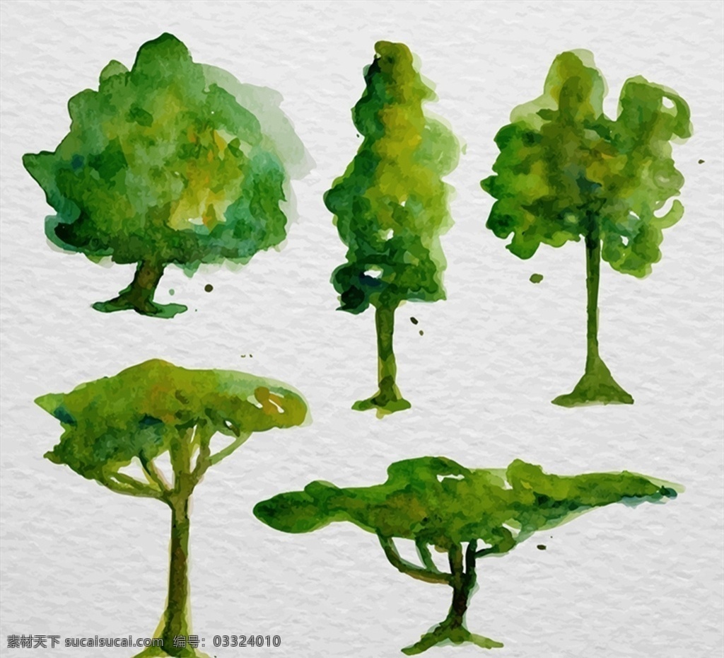 水彩 绘 树木 植物 矢量图 格式 矢量 高清图片