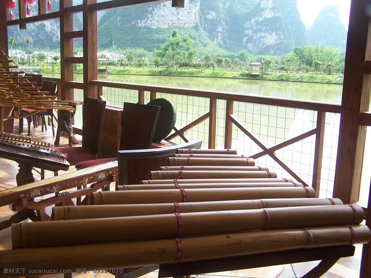 竹屋 乐器 旅游摄影 自然风光 自然风景 屋外山水 广西德天 矢量图 日常生活