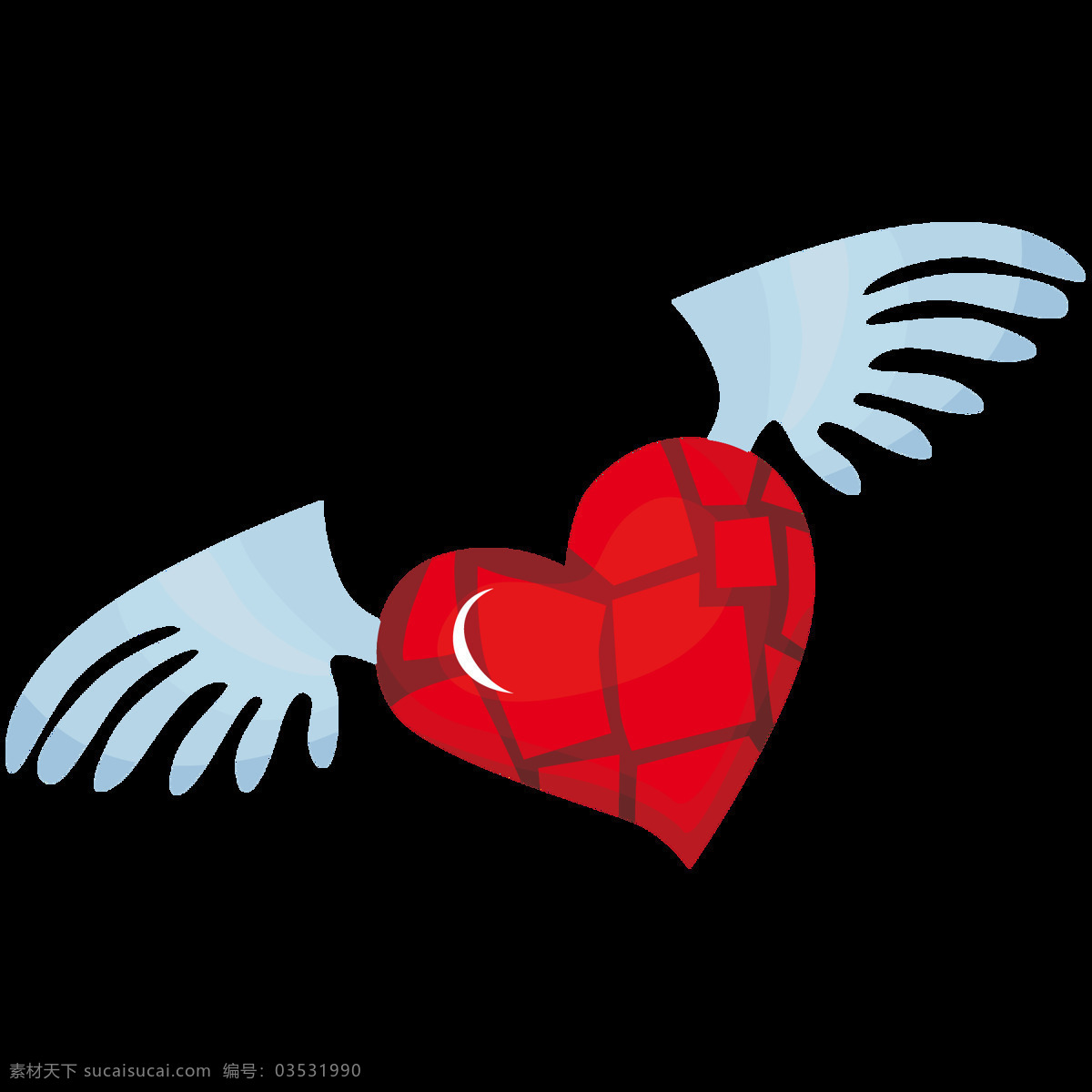 浪漫 红色 心形 翅膀 元素 白色翅膀 红色心形 免扣 情人节 透明