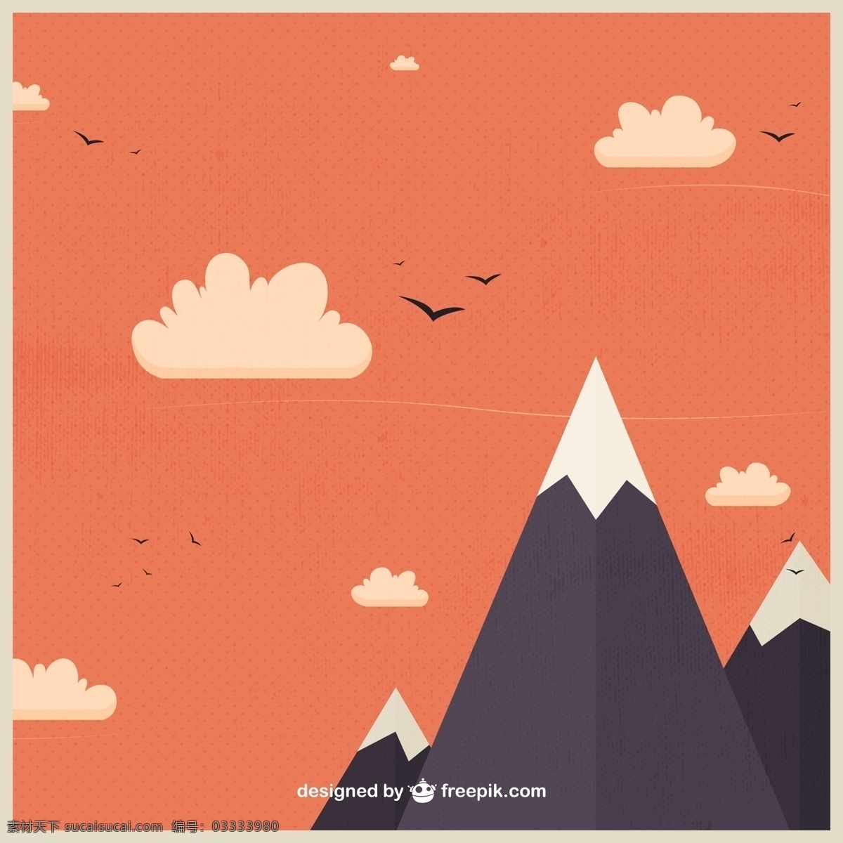 雪山插画矢量 风景 雪山 飞鸟 云朵 矢量图 ai格式 自然景观 自然风光 橙色