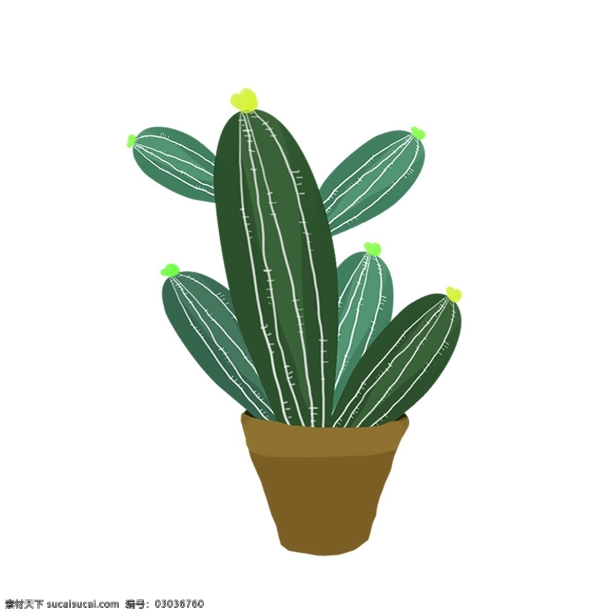 植物 盆栽 仙人掌 插画 花盆 卡通 彩色 水彩 创意 手绘 绘画元素 现代 简约 装饰 图案