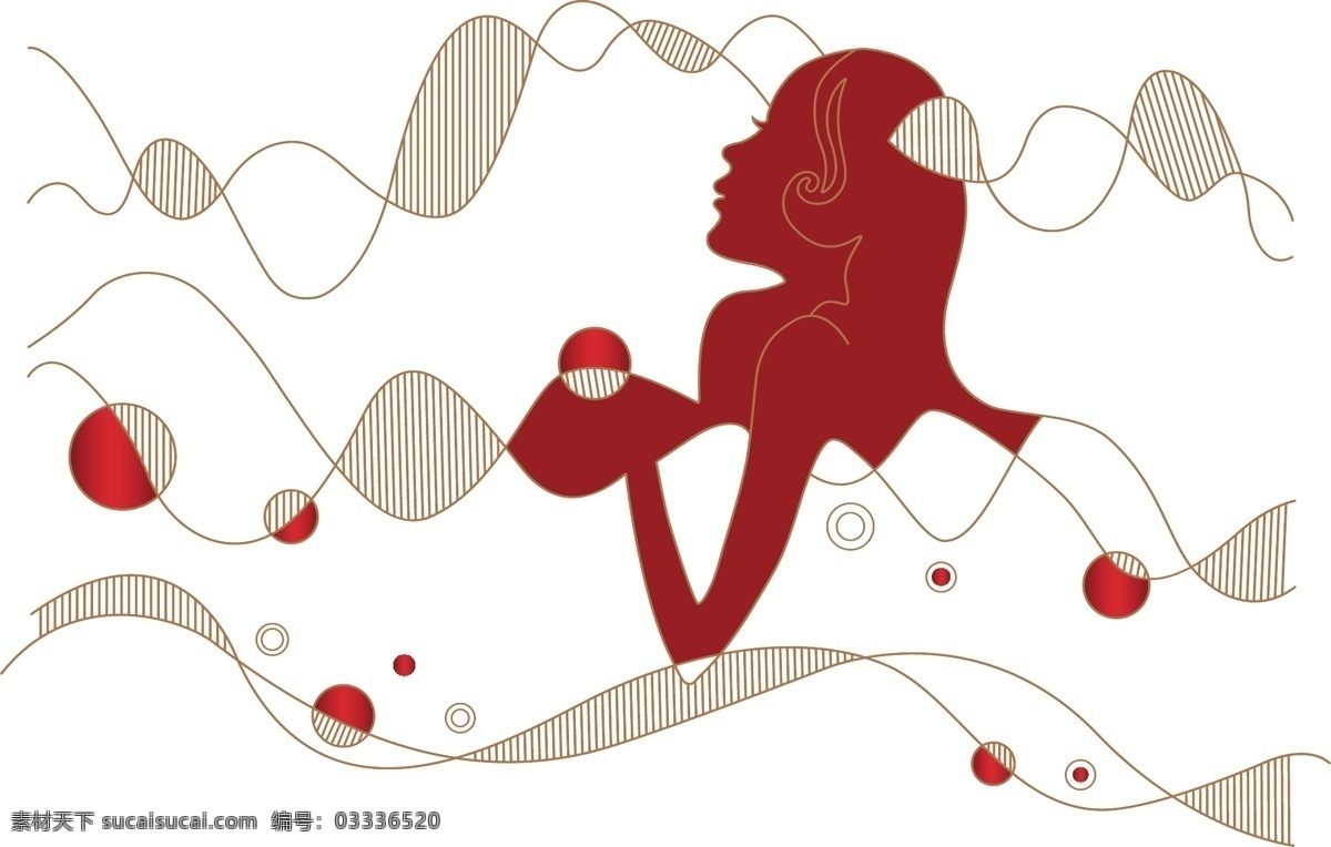 美女插画 美女 波浪水纹 美女线条 美女波浪