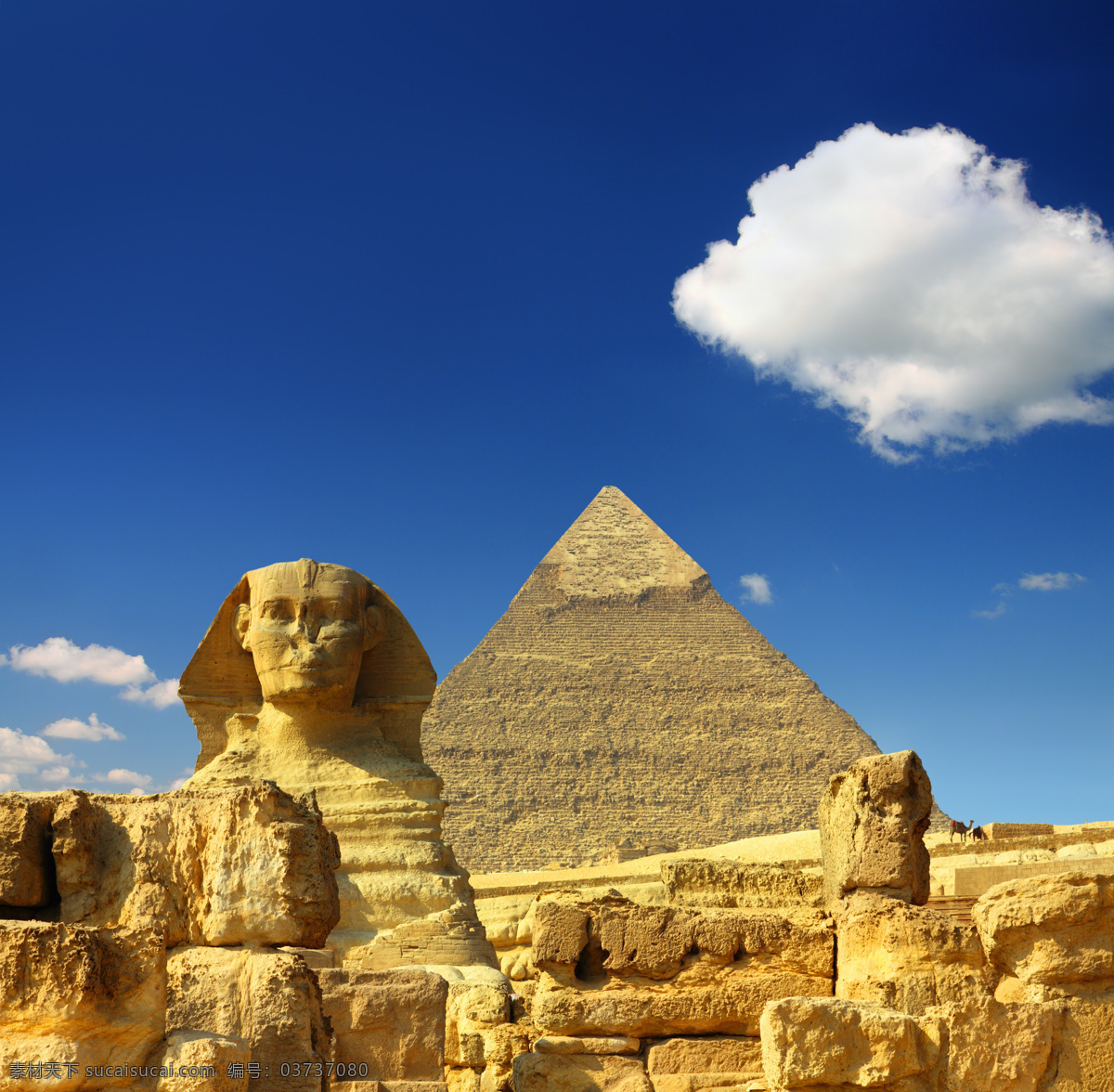 蓝天 下 狮身人面像 金字塔 蓝天白云 埃及旅游景点 美丽风景 文明古迹 美丽景色 埃及金字塔 风景图片