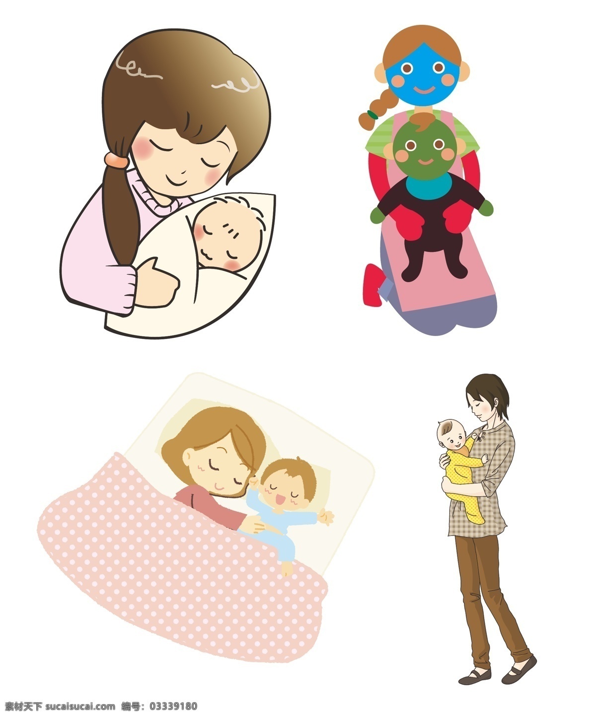 母亲 婴儿 妈妈 抱婴儿 母爱 睡觉 卡通 动漫卡通插图 动漫动画