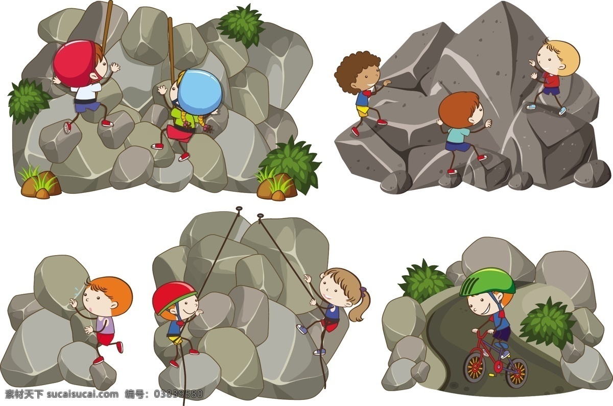 卡通儿童插画 儿童 快乐 生活儿童 女孩 女生 儿童素材 户外 攀岩 岩石 卡通儿童 卡通设计