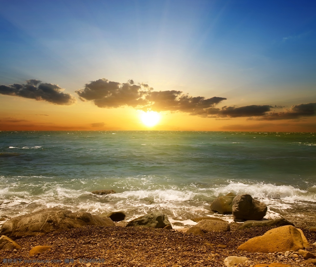 日出 朝阳 天空 云彩 大海 海边 海滩 岩石 美丽自然 自然风景 自然景观