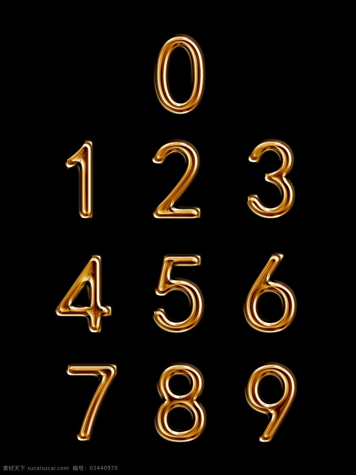 金色 浮雕 立体 阿拉伯数字 装饰 元素 数字 创意字体