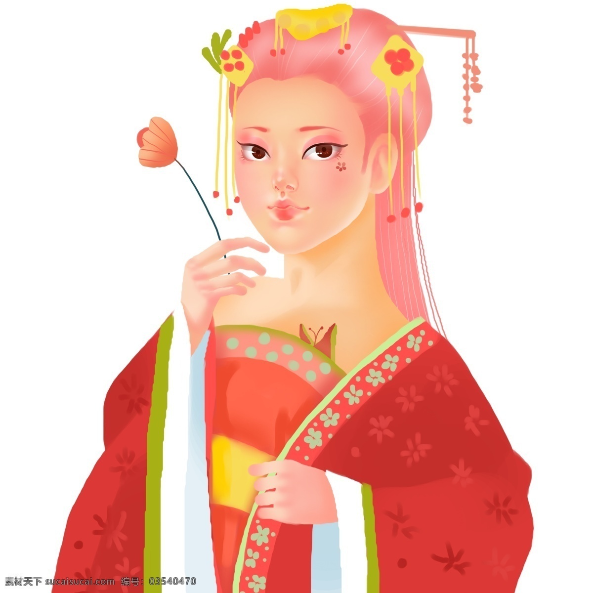 手绘 日 系 装扮 少女 人物 卡通 日系 插画 彩色 花